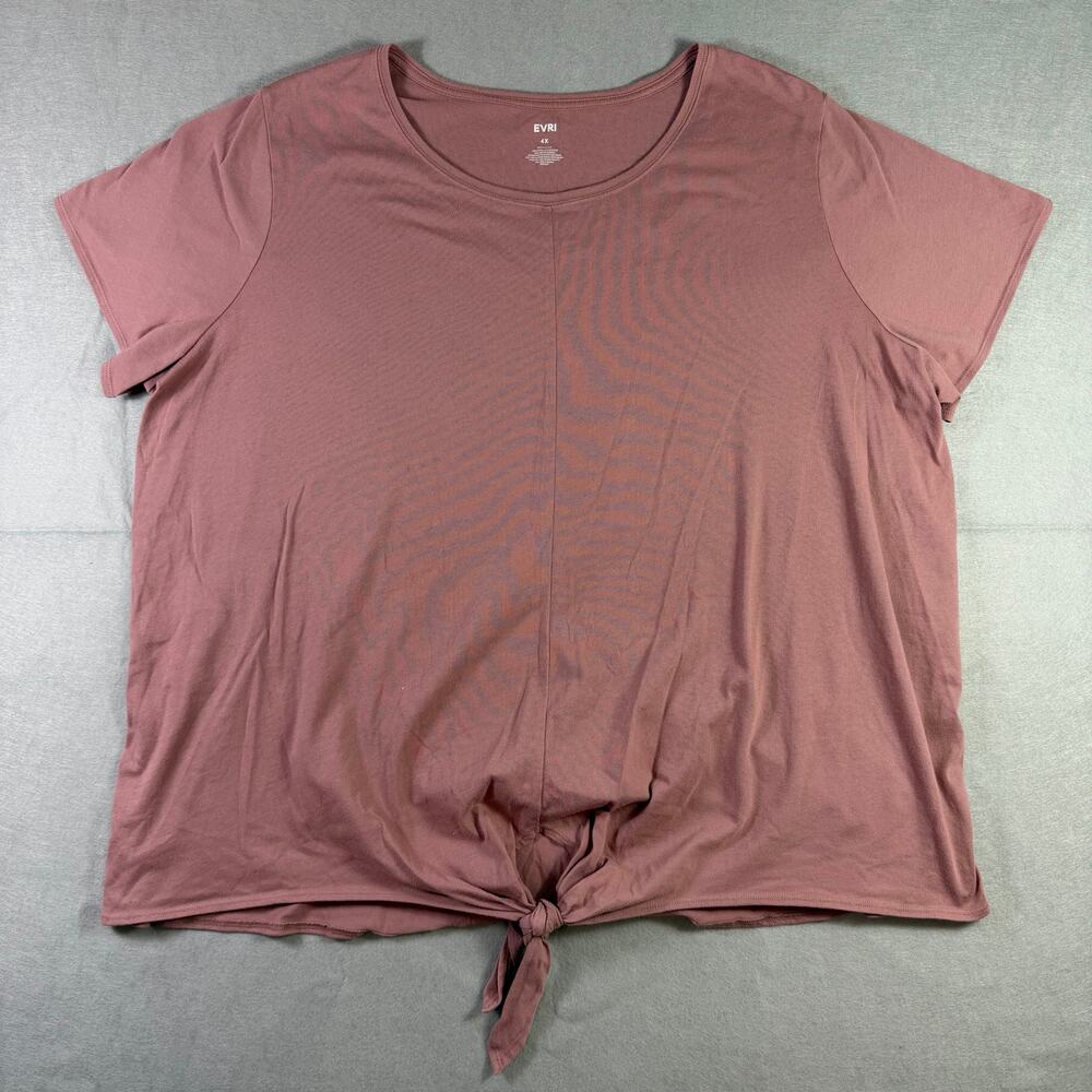 EVRI Women’s Plus Size 4X Mauve Front Tie Short Sleeve Casual T-Shirt